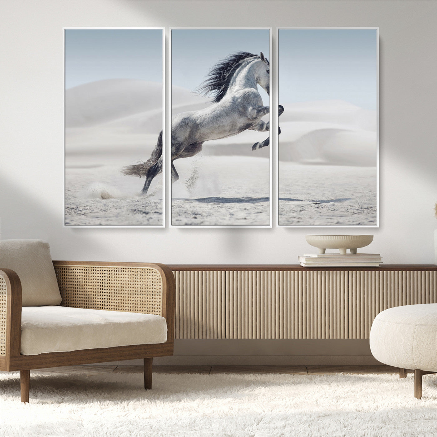 MGV-FC-48X32-3P - Prancing Horse on Dessert Large Wall Art Animal Canvas Print