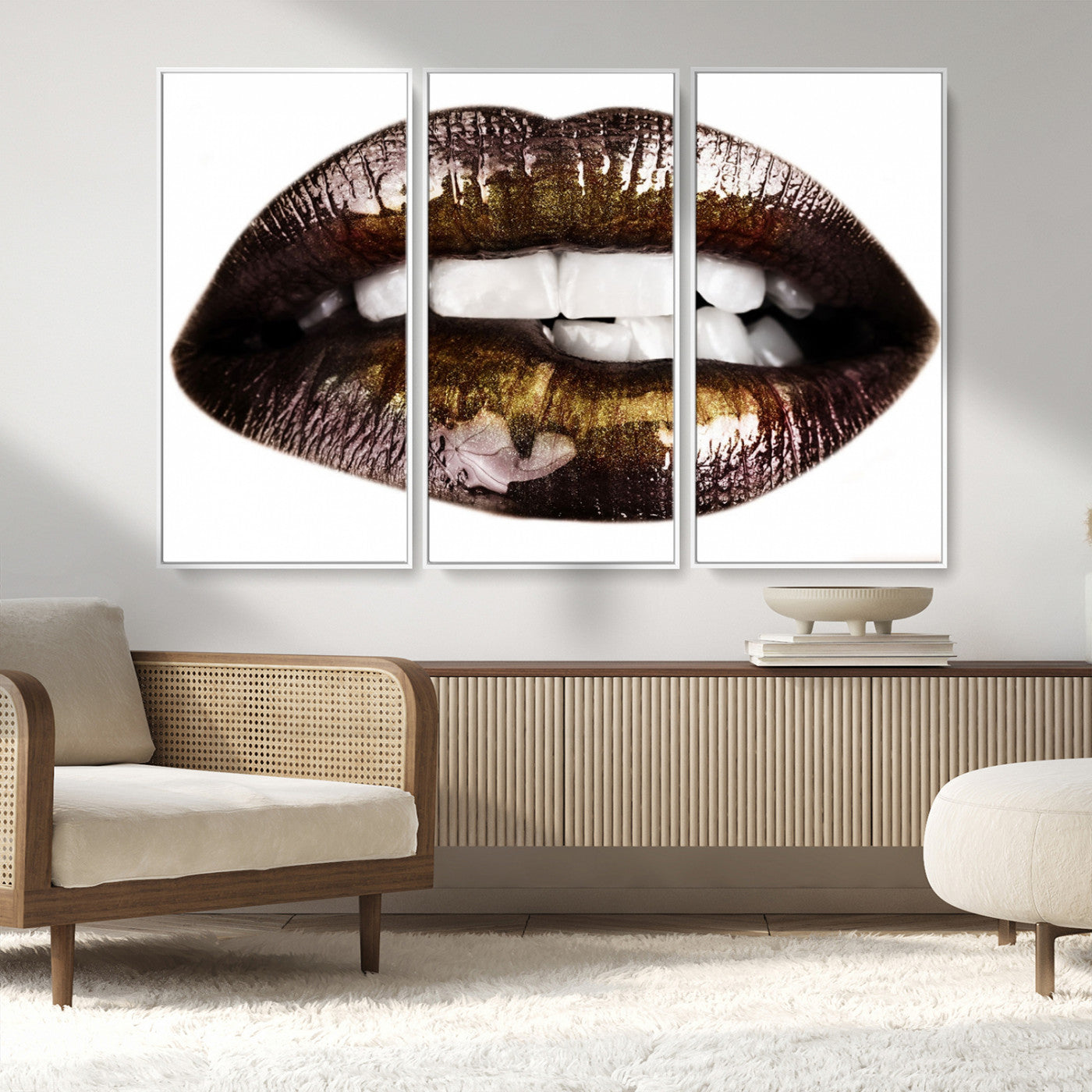 MGV-FC-48X32-3P - Close Up Lips Wall Art Canvas Print