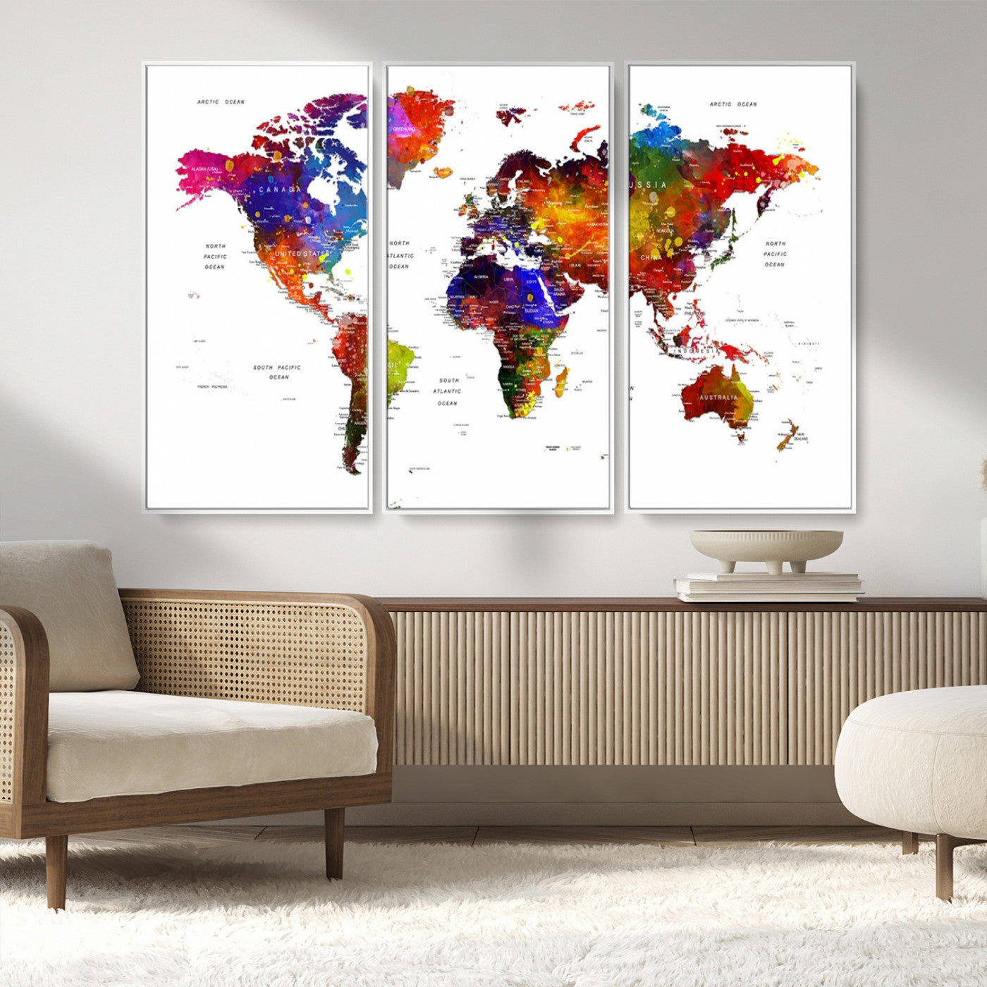 MGV-FC-48X32-3P - Push Pin World Map Canvas Print – Framed Wall Art for Couples to Track Their Travels – Anniversary