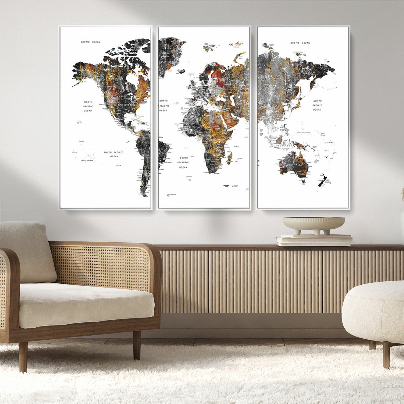 MGV-FC-48X32-3P - World Map Wall Art Canvas Print for Home and Office Decor
