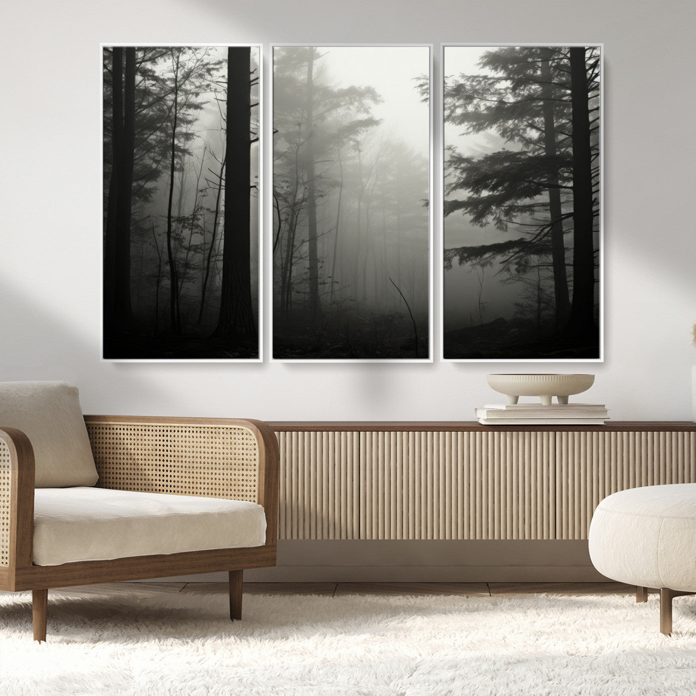 MGV-FC-48X32-3P - Misty Forest Wall Art Premium Canvas Print a Foggy and Serene Atmosphere - Nature Wall Art
