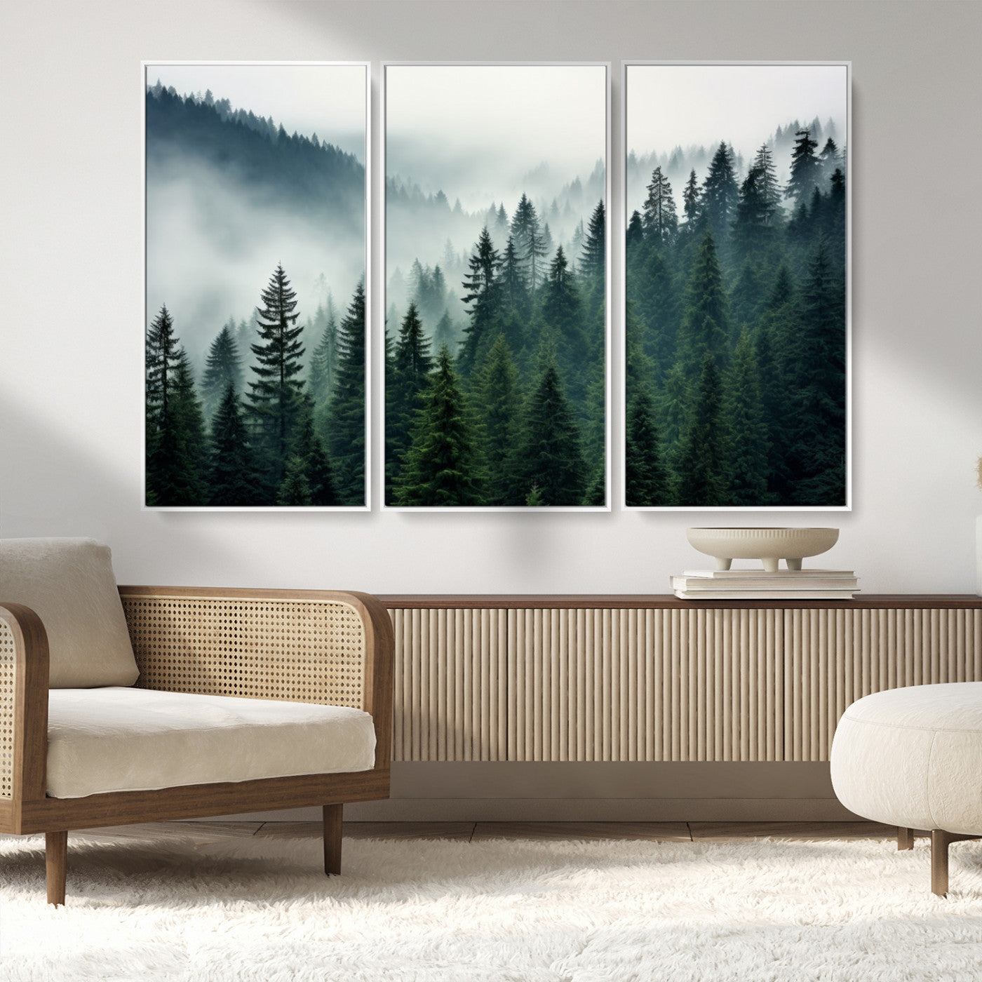 MGV-FC-48X32-3P - Captivating Misty Forest Wall Art Premium Canvas Print, Foggy and Serene Atmosphere Canvas Print