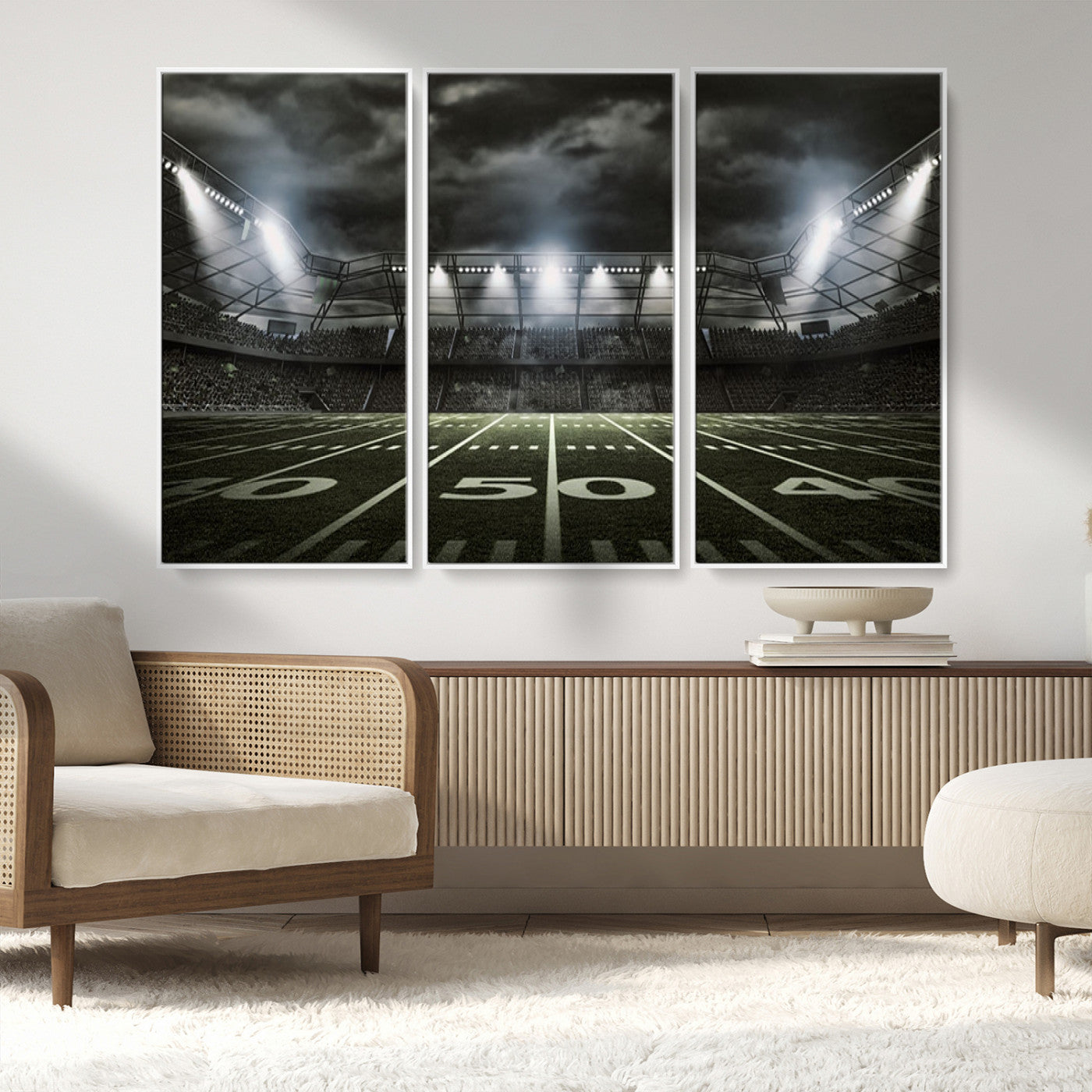 90107-MGV-FC-48X32-3P_White-American Football Stadium Wall Art Canvas Print, Stadium Sport Wall Art Print