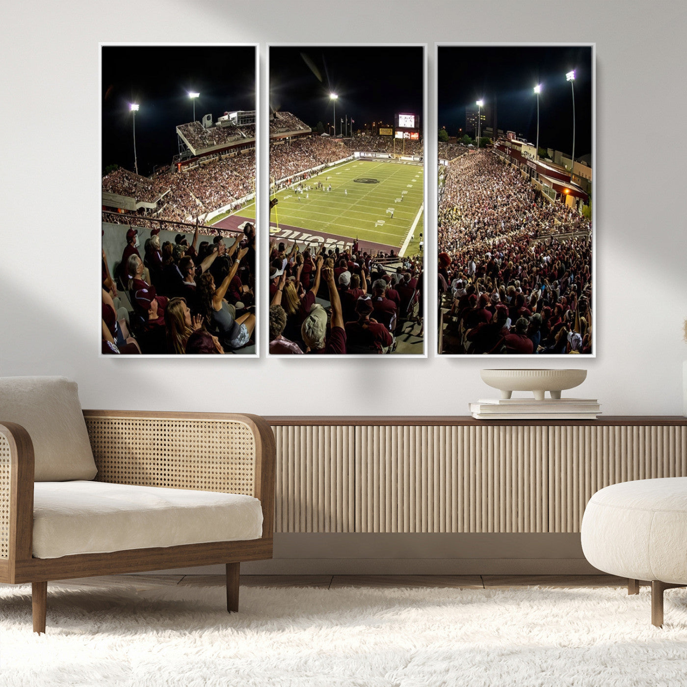 94126-MGV-FC-48X32-3P_White-Washington-Grizzly Stadium Canvas Wall Art – Exciting Game Night Atmosphere Captured in Panoramic