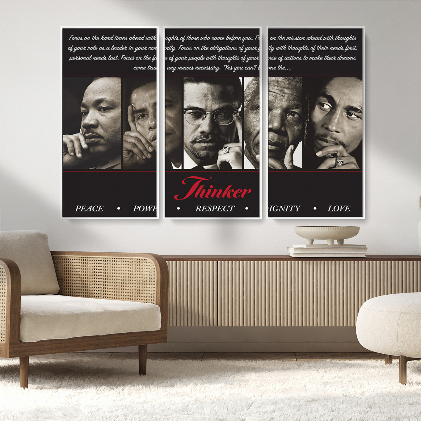 MGV-FC-48X32-3P - Thinkers of Wall Art Canvas Print - Inspirational Wall Art Featuring Icons of Peace, Power, and