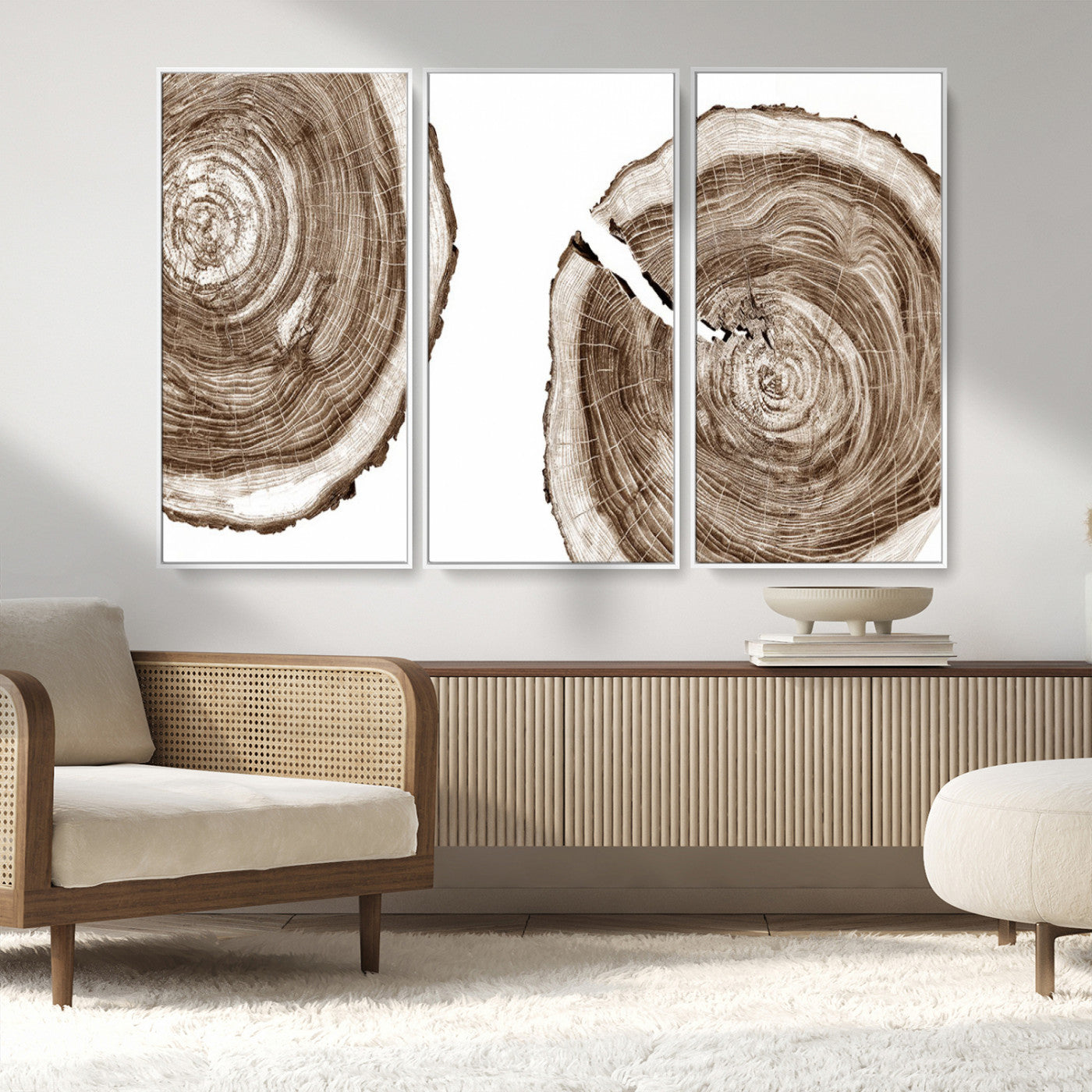 MGV-FC-48X32-3P - Wood Tree Ring Wall Art Canvas Prints, Tree Rings – Minimalist Black and White Wood Art | Triptych