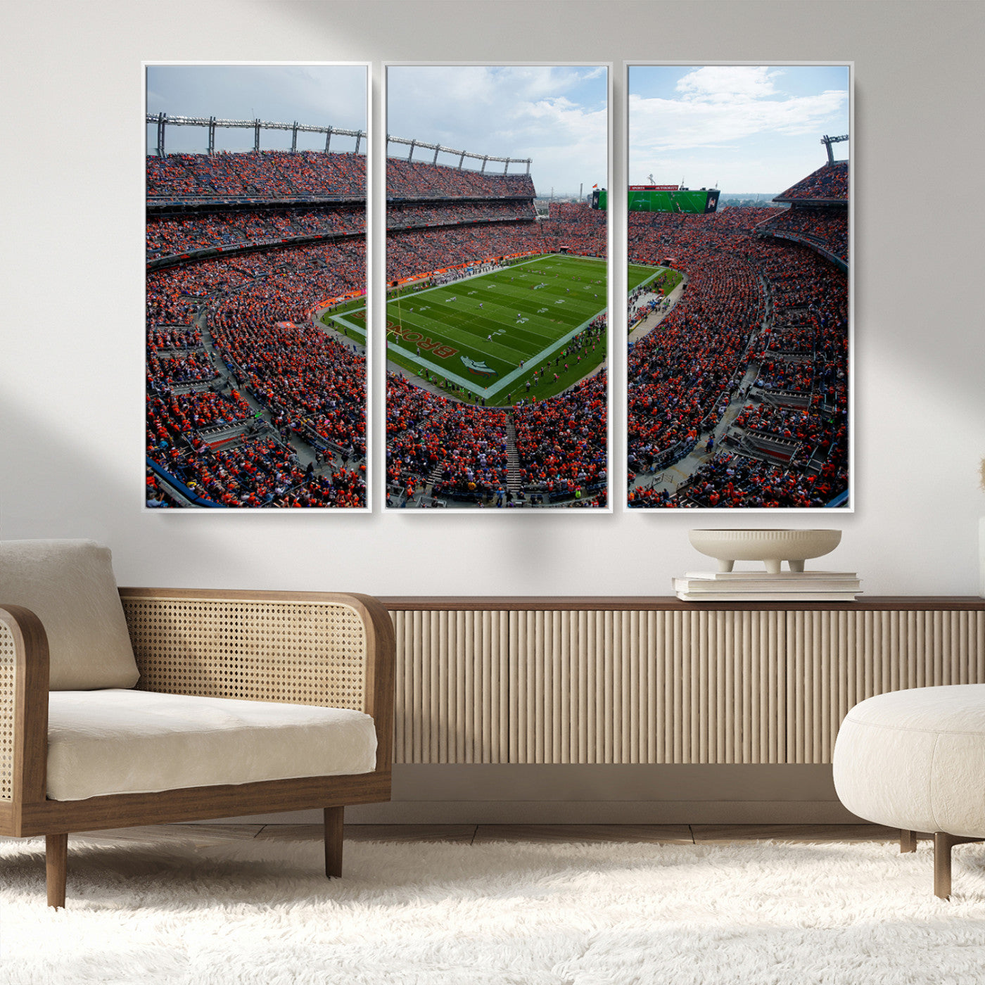 MGV-FC-48X32-3P - Denver Broncos Football Team Print - Empower Field Mile High Stadium Wall Art Canvas Print