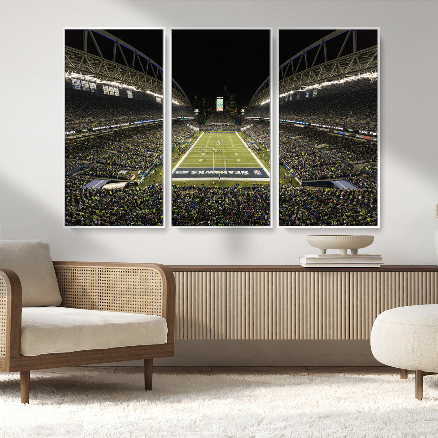 MGV-FC-48X32-3P - Seattle Seahawks Football Team Print Wall Art - Seattle Century Link Field Stadium Wall Art Canvas