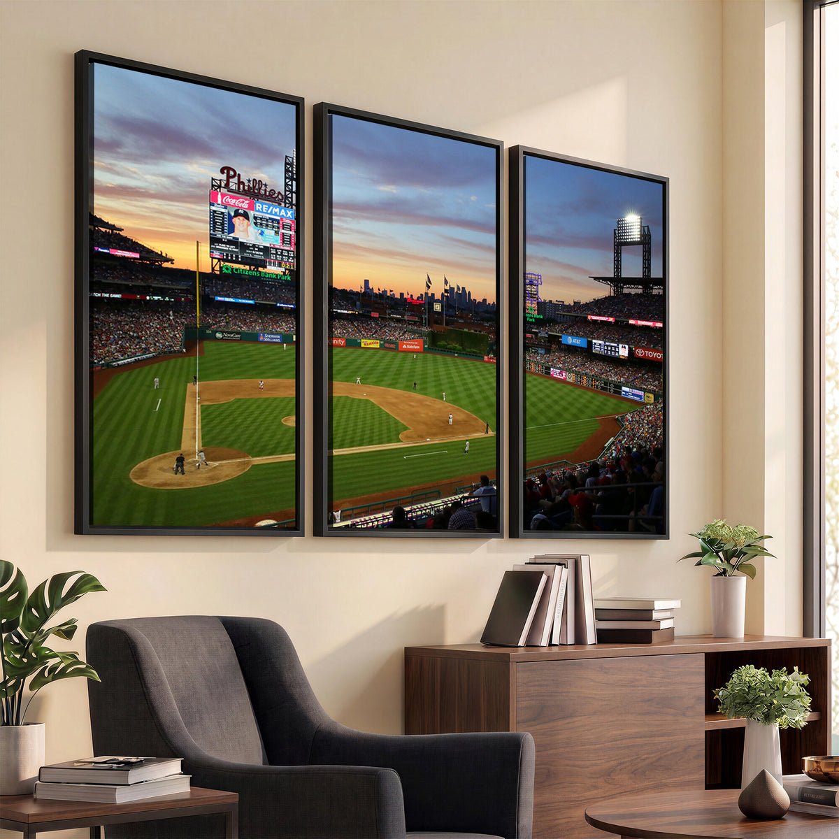 13778-MGV-CV-36X24 - Citizens Bank Park Philadelphia Phillies Wall Art Canvas | 3-Panel Canvas Print of Phillies Stadium
