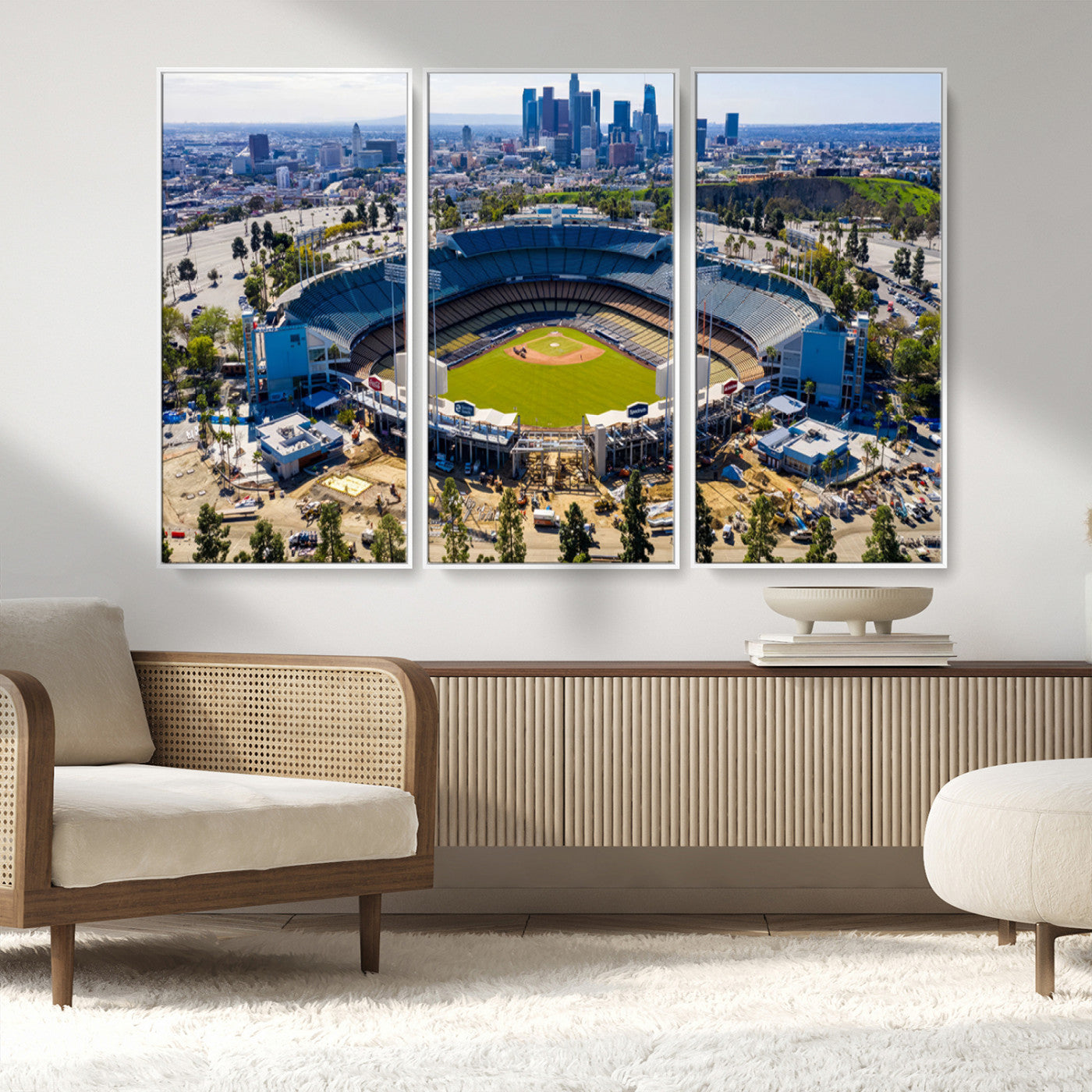 MGV-FC-48X32-3P - Los Angeles Dodgers Dodger Stadium Wall Art Canvas Print - MLB Baseball Stadium, Framed Los Angeles