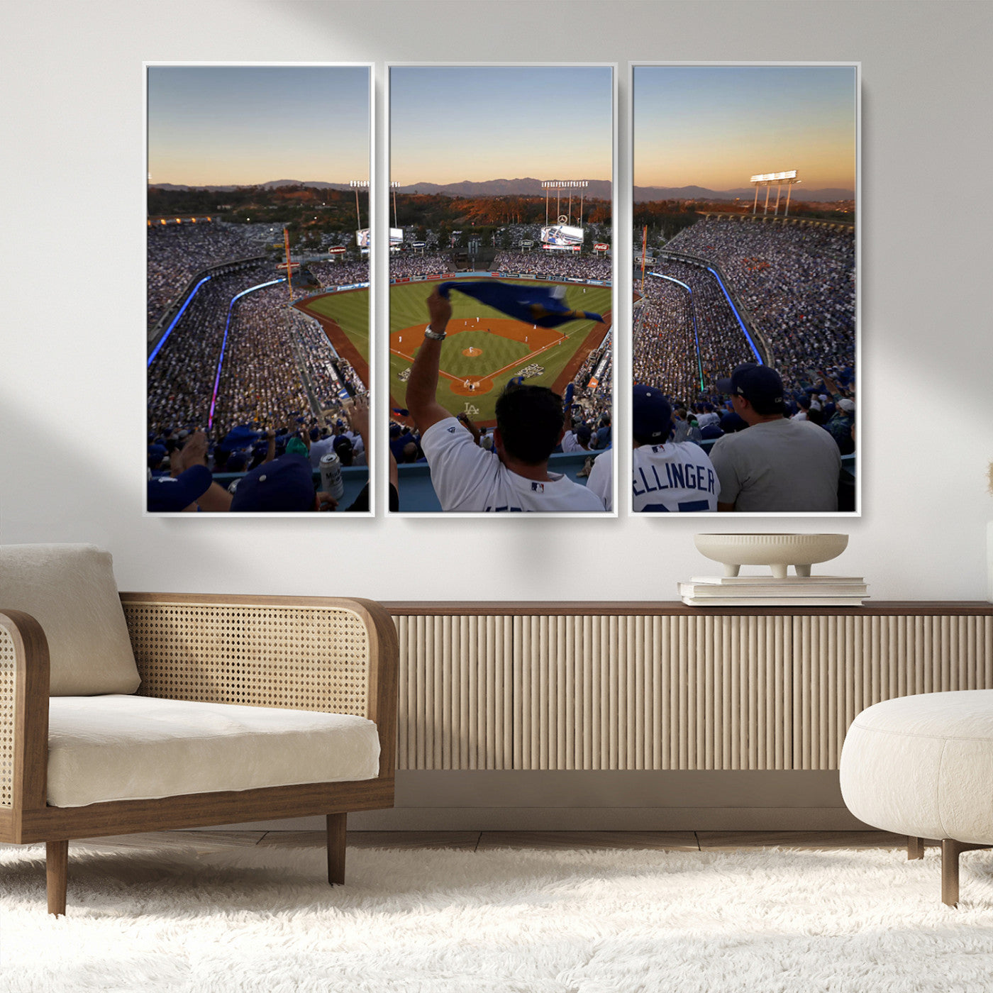 MGV-FC-48X32-3P - Dodger Stadium Sunset Game Triple Canvas Wall Art - Los Angeles Dodgers MLB Match