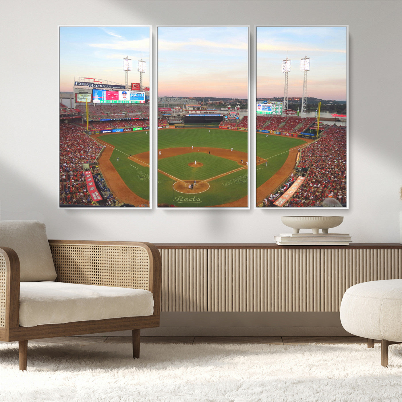 MGV-FC-48X32-3P - Cincinnati Reds Baseball Print Canvas- Cincinnati Great American Ball Park Stadium Wall Art Canvas