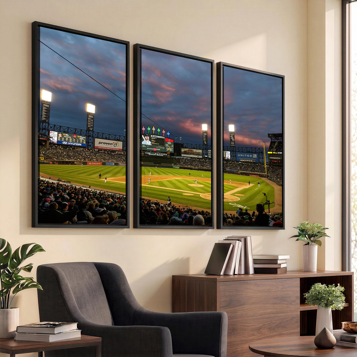 96063-MGV-CV-36X24 - Chicago White Sox Baseball Team Print Canvas, Guaranteed Rate Field, Framed and Ready to Hang