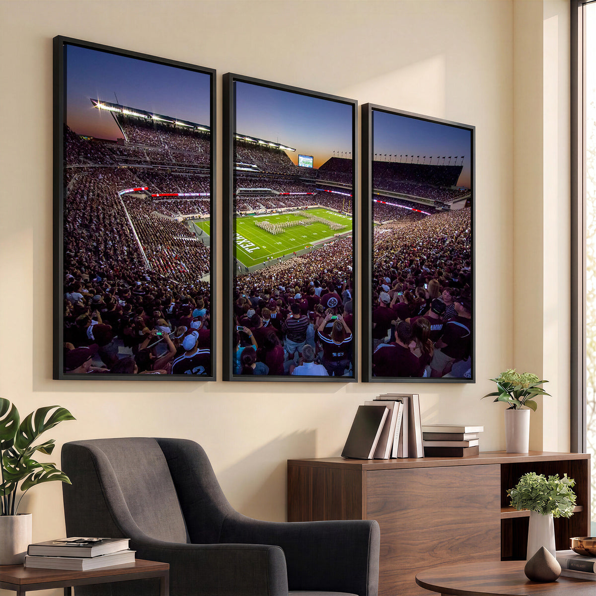 25148-MGV-CV-36X24 - Texas A&M University Aggies Football Team Print, College Station Kyle Field, Framed and Ready to Hang