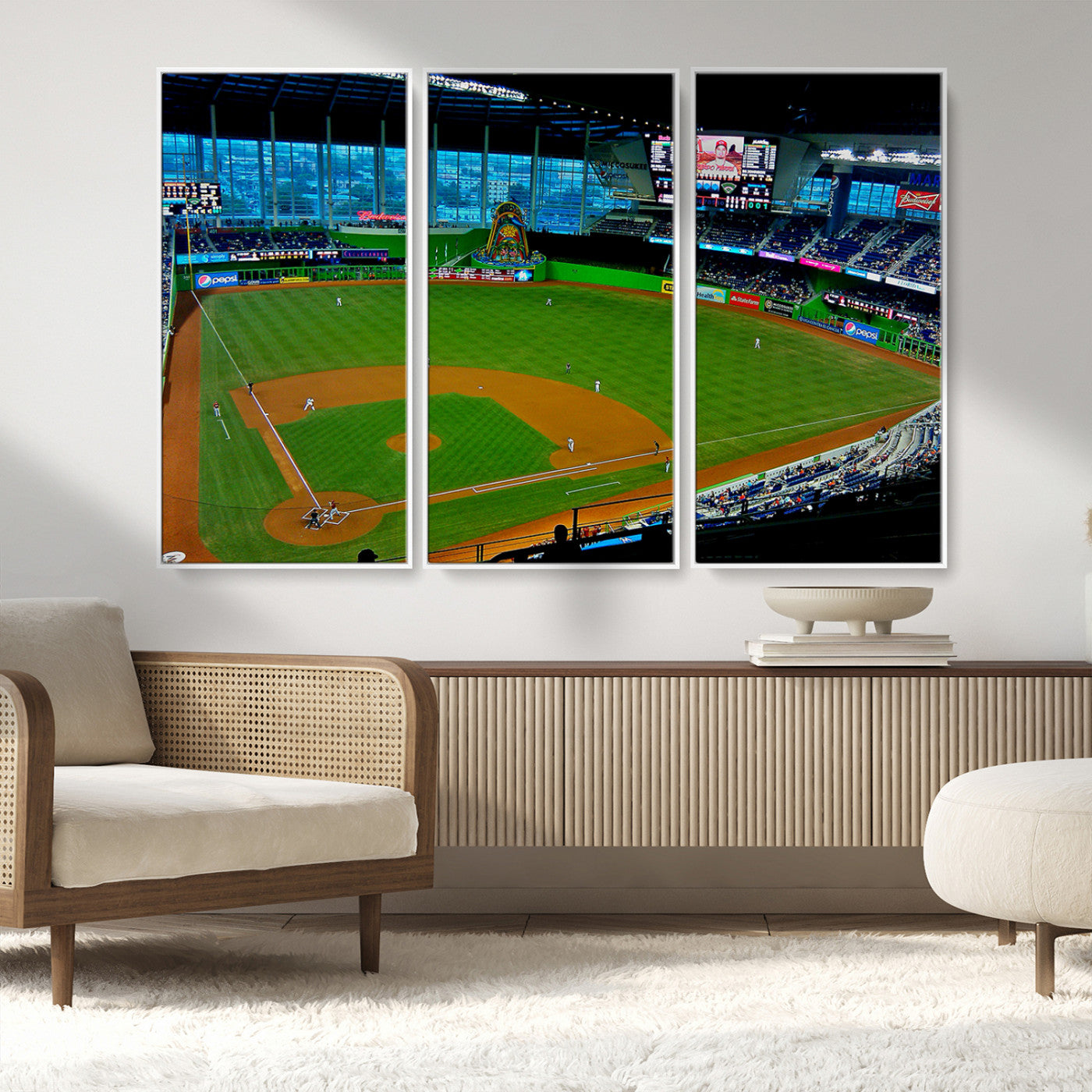 MGV-FC-48X32-3P - Miami Marlins Baseball Team Print - Miami LoanDepot Park Stadium Wall Art Canvas Print