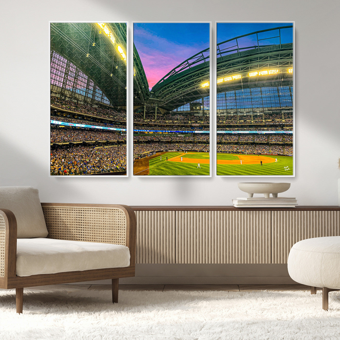 MGV-FC-48X32-3P - Milwaukee Brewers Baseball Team Print Canvas- American Family Field Stadium Wall Art Canvas Print