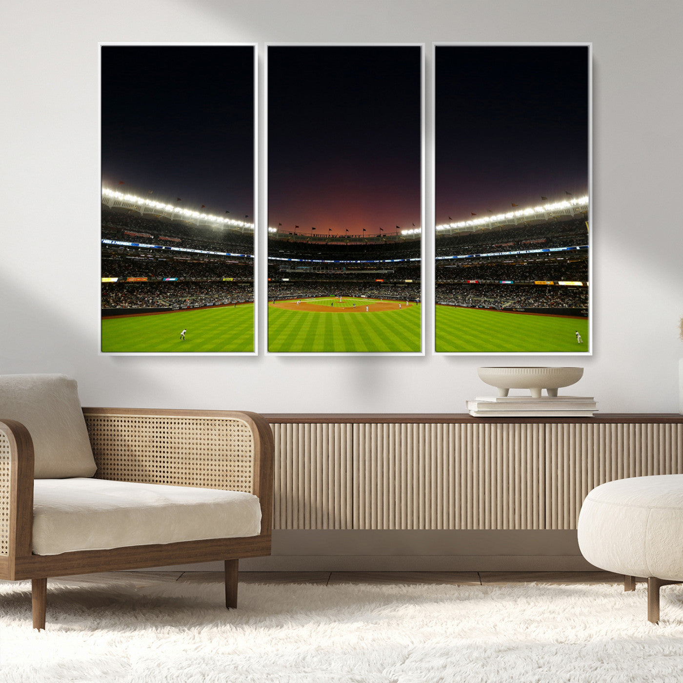 MGV-FC-48X32-3P - Yankee Stadium Night Game Triple Canvas, Yankee Stadium Canvas Wall Art - New York Yankees MLB Match