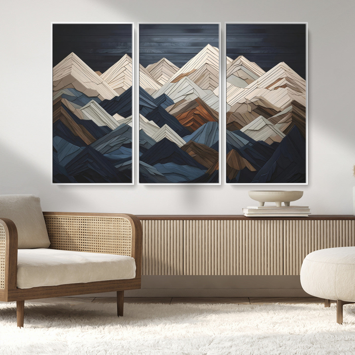 MGV-FC-48X32-3P - Mountain Range Art Wood Style Wall Art - Ready to Hang 3-Piece Set for Modern Rustic Decor, Abstract