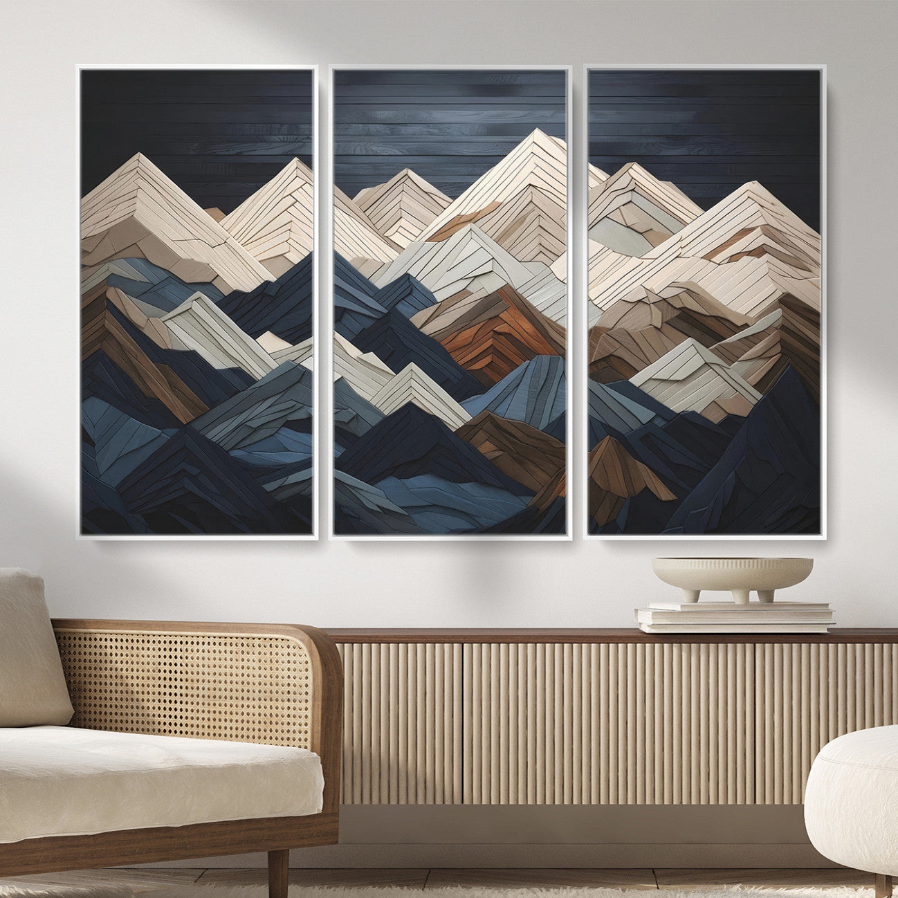 12896-MGV-CV-36X24 - Wood Mountain Range Wall Art - Ready to Hang 3-Piece Set for Modern Rustic Decor, Abstract Wooden