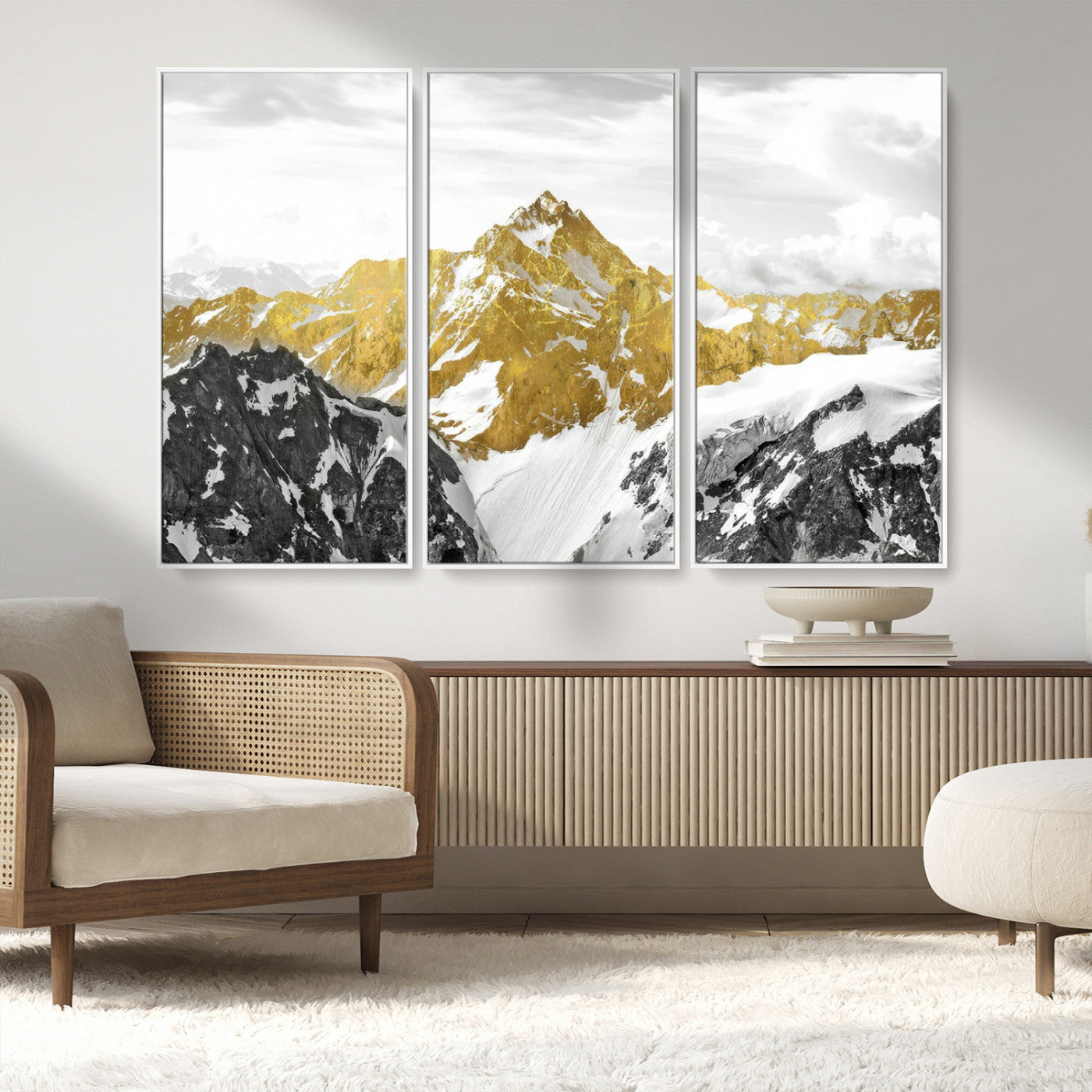 MGV-FC-48X32-3P - Gold Abstract Mountains Wall Art Print on Canvas, Nature Wall Art Print,