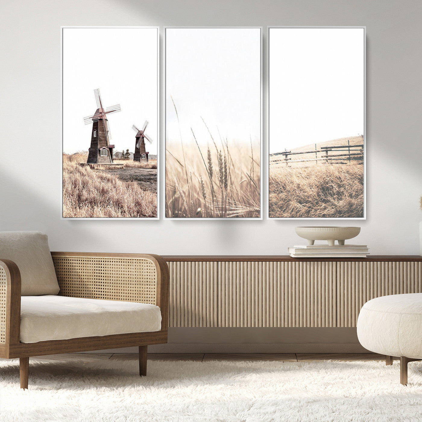 MGV-FC-48X32-3P - Farm Prints Set, Set of 3 Farmhouse Wall Art, Country House Decor, Barn Print, Wheat Print,