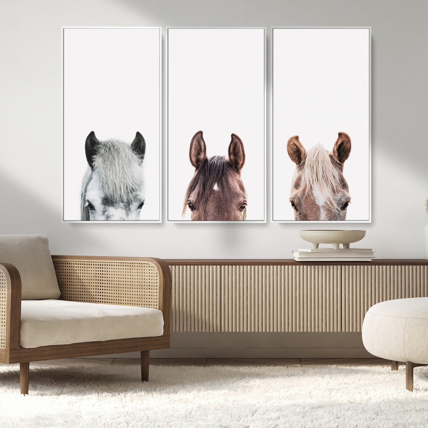 MGV-FC-48X32-3P - Horse Wall Art - Minimalist Horse Triptych Wall Art – Modern 3-Panel Giclée Canvas Featuring Horse