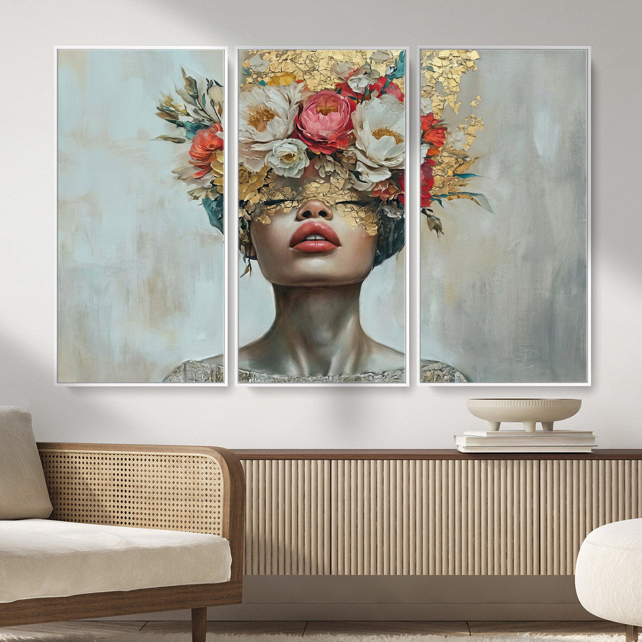 26919-MGV-CV-36X24 - Golden Petal Wall Art Canvas Print - Silhouette Woman Wall Art Canvas Print, Floral Woman Portrait