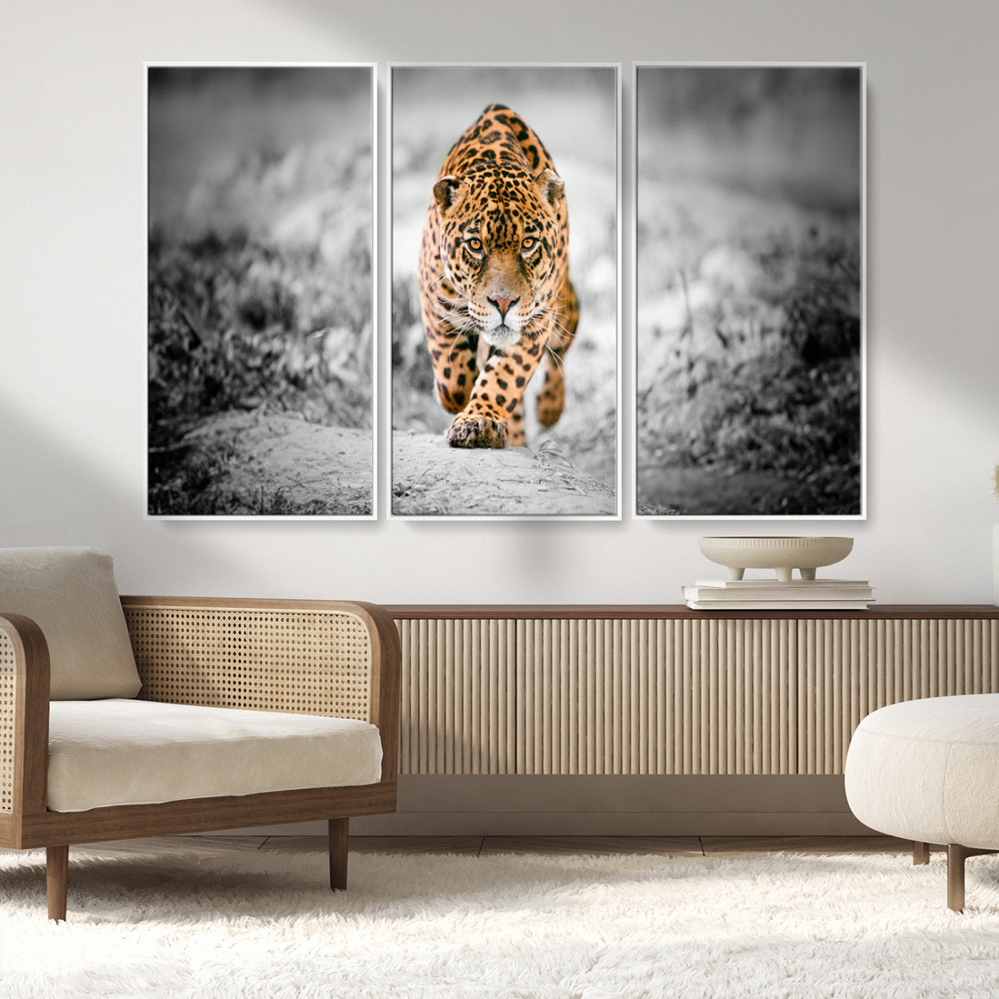 MGV-FC-48X32-3P - Jaguar Wall Art Canvas Print - Majestic Big Cat in Focused Pursuit - Ready to Hang