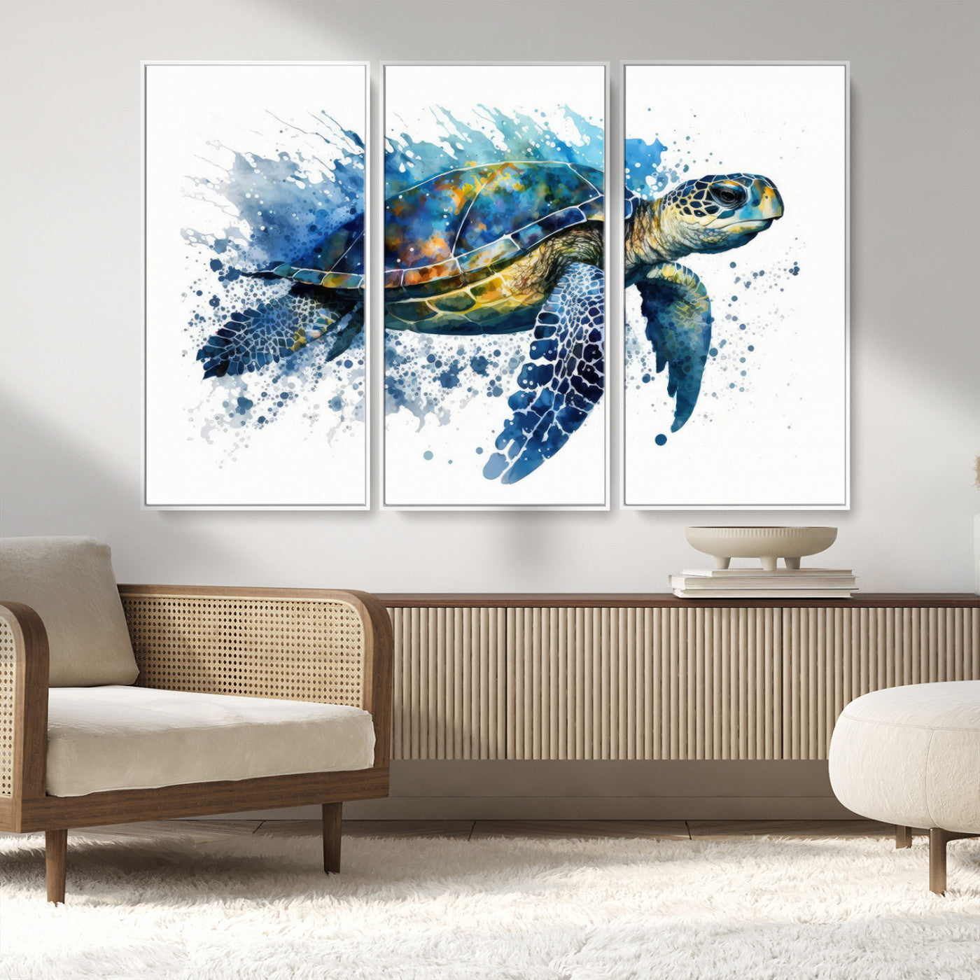 MGV-FC-48X32-3P - Watercolor Turtle Wall Art Canvas Print for Decoration
