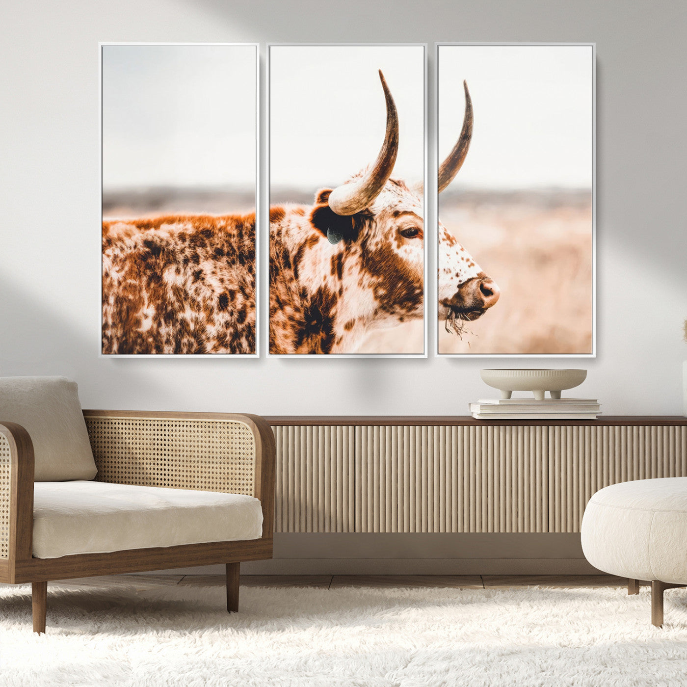 -Speckled Bull Wall Art Canvas Print – Rustic Cow Longhorn Farmhouse Animal Decor – Western Longhorn
