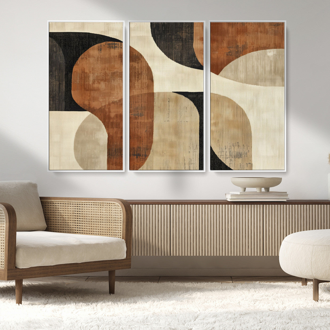 MGV-FC-48X32-3P - Wabi Sabi Abstract Wall Art Canvas Print | Large Minimalist Modern Geometric Wall Decor for Living