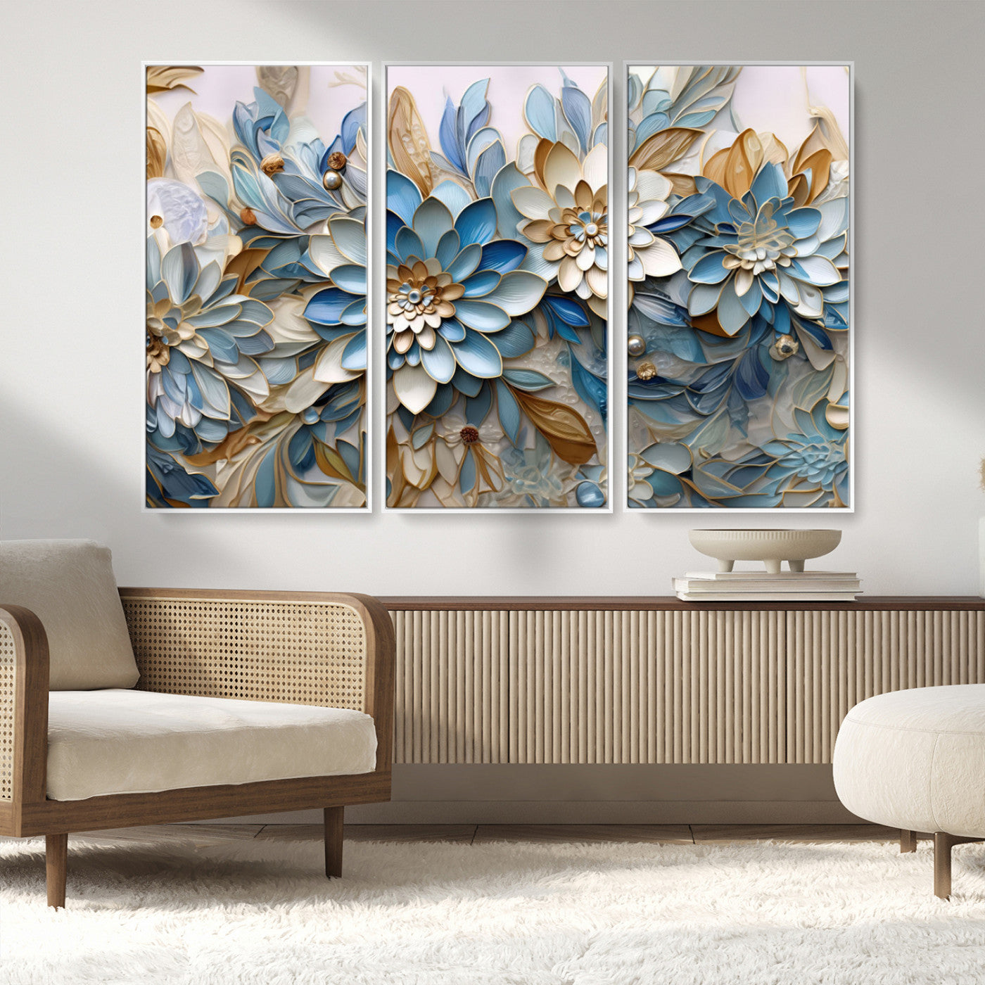 MGV-FC-48X32-3P - Blu Abstract Flower Wall Art Canvas Print