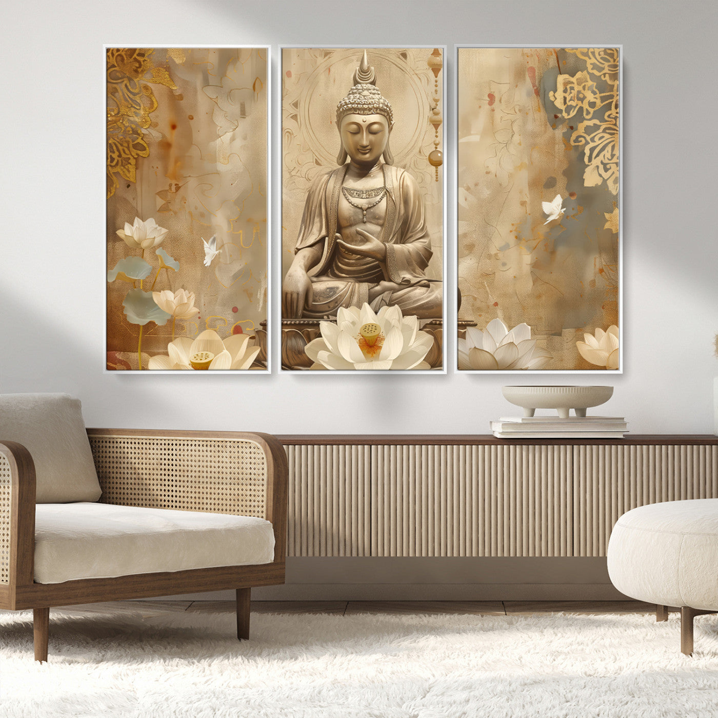 MGV-FC-48X32-3P - Buddha Wall Art Canvas Print, Buddha Meditation Room Decor, Yoga Room Wall Decor