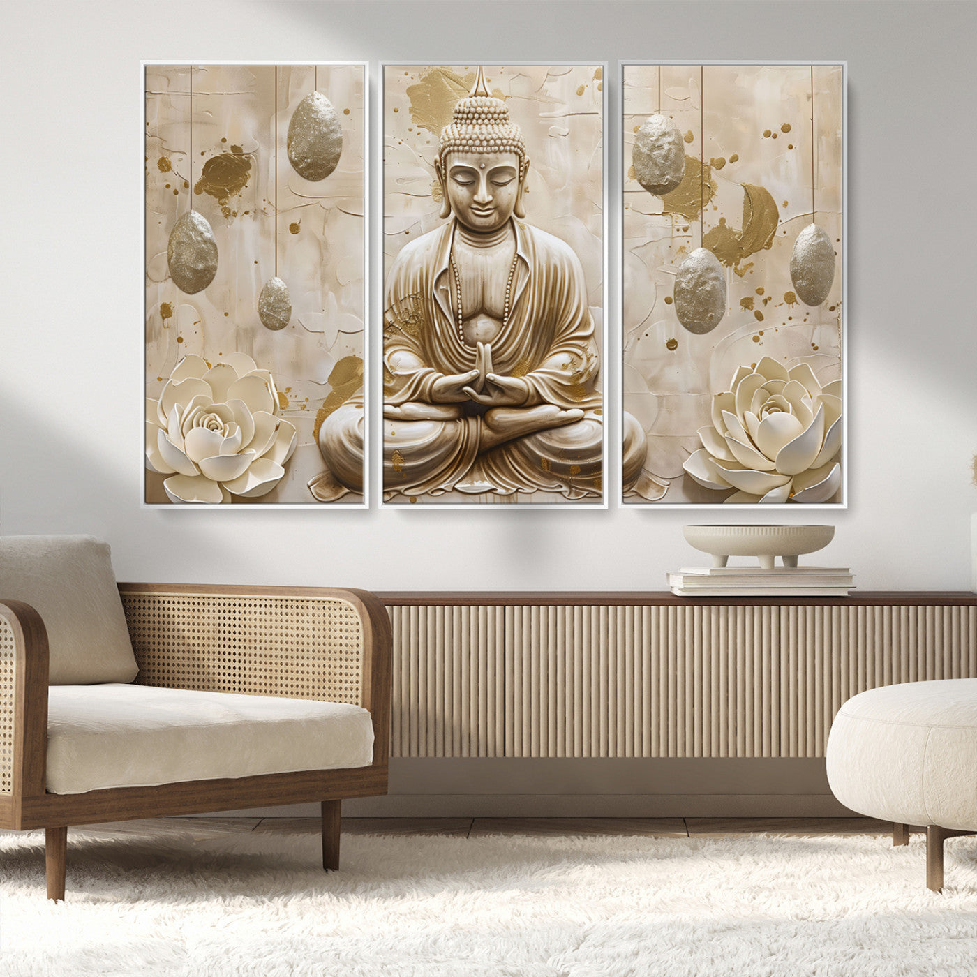 MGV-FC-48X32-3P - Serene Buddha Wall Art | Yoga Room Decor and Meditation Wall Art Print | Framed and Ready to Hang