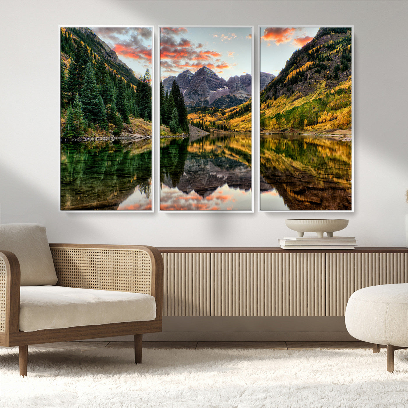 MGV-FC-48X32-3P - Maroon Bells Wall Art - Scenic Canvas Print of Maroon Bells in Autumn for Elegant Home or Office
