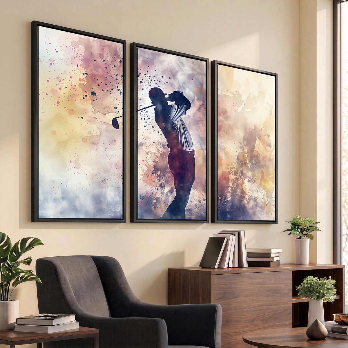 10848-MGV-CV-36X24 - Abstract Watercolor Golf Player Wall Art Canvas Print