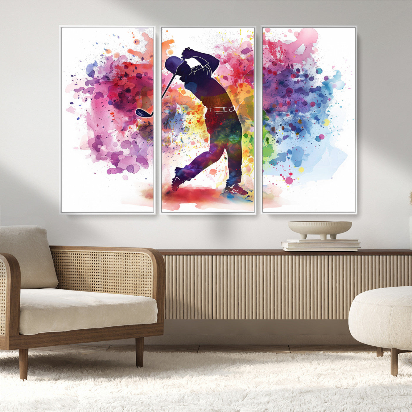 MGV-FC-48X32-3P - Colorful Golfer Swing Wall Art Canvas Print - Ready to Hang, Framed Sports Decor