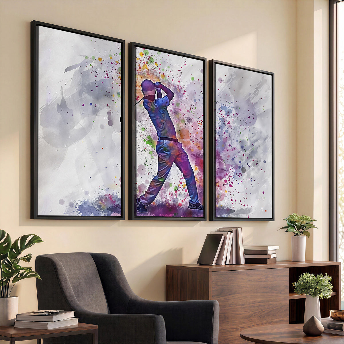 60116-MGV-CV-36X24 - Watercolor Golf Swing Wall Art Canvas Print, Vibrant, Framed and Ready to Hang