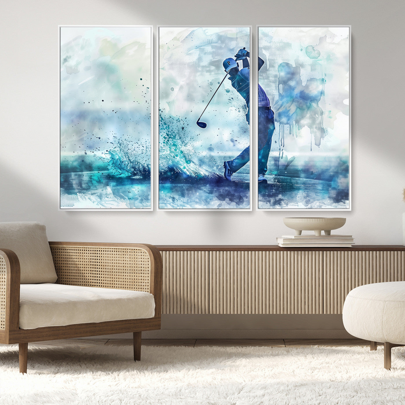 MGV-FC-48X32-3P - Golf Swing Wall Art Canvas Print - Sports-Inspired Watercolor Decor - Ready to Hang