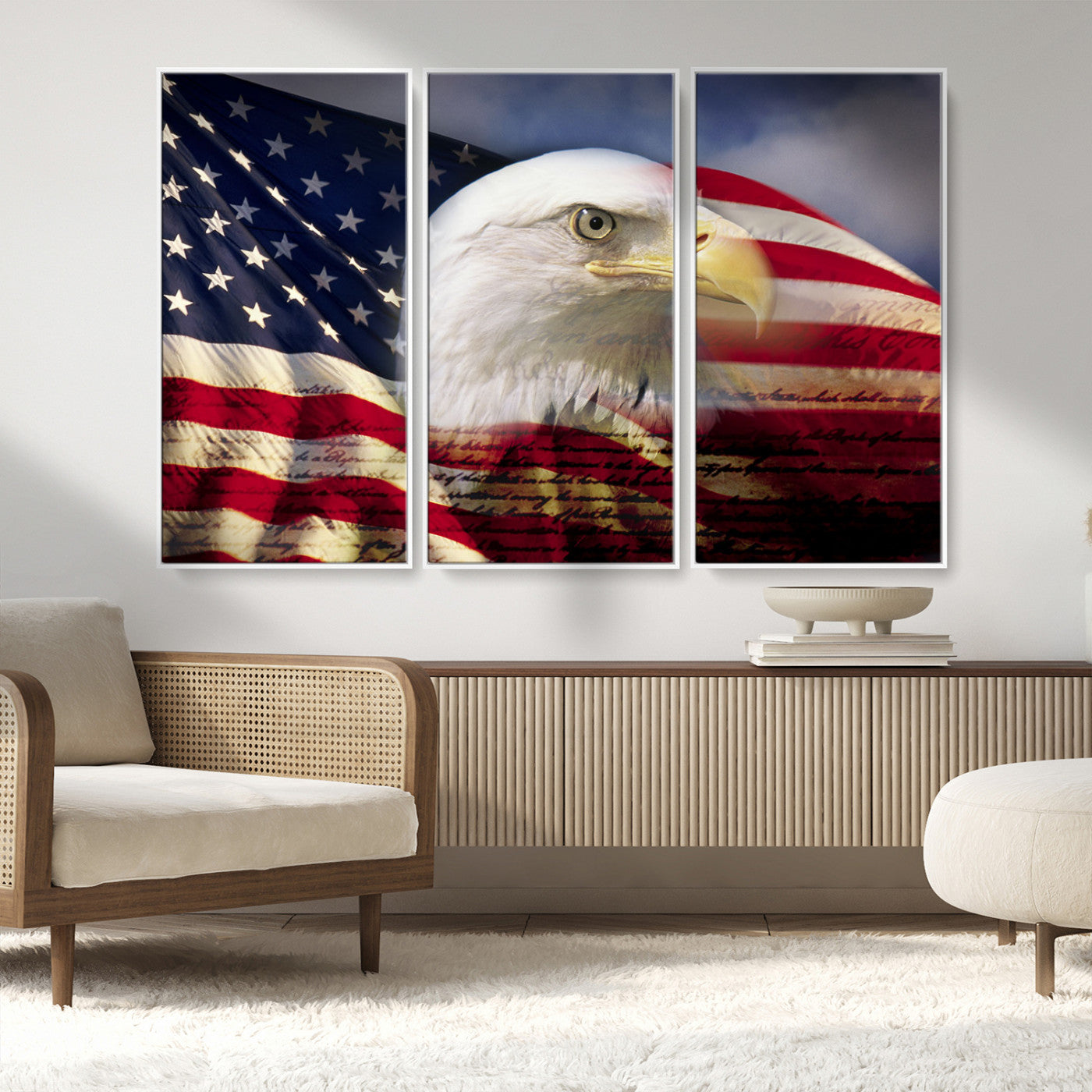 MGV-FC-48X32-3P - American Flag Eagle Symbol Wall Art, American Flag Eagle Wall Art Canvas Print