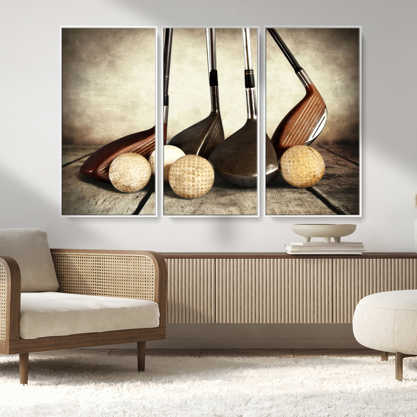 MGV-FC-48X32-3P - Vintage Golf Ball Art | Golf Decor for Man Cave or Office | Ready to Hang and Framed