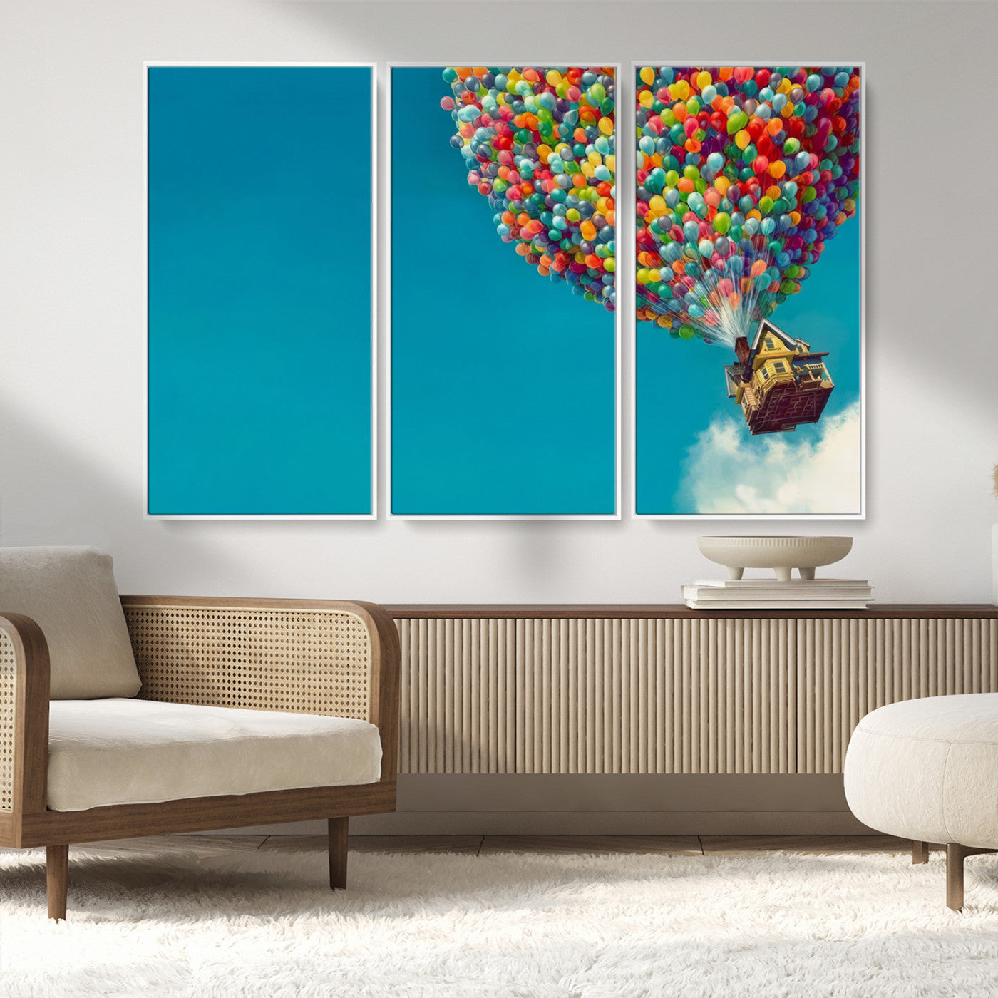 MGV-FC-48X32-3P - Carl Fredricksen, Up Movie Wall Art, Colorful Balloon House Art | Whimsical Wall Decor for Living