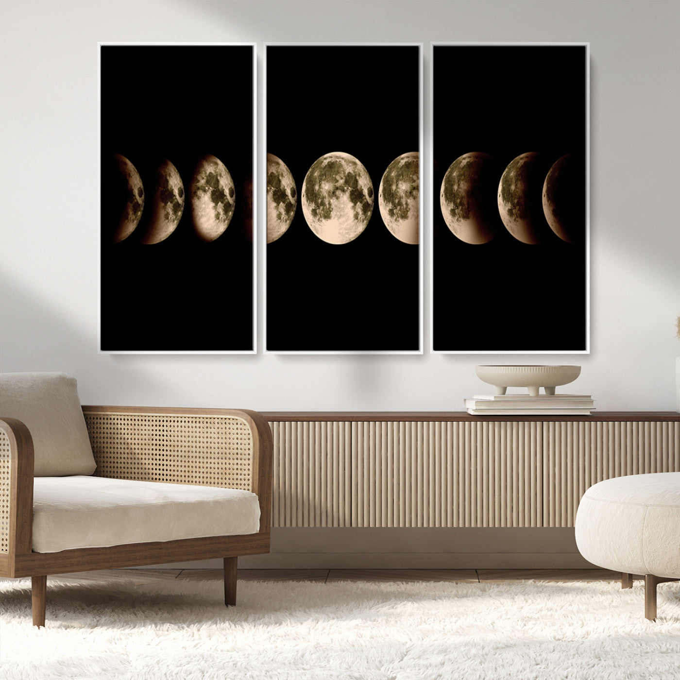 MGV-FC-48X32-3P - Phases of the Moon Wall Art | Canvas Print for Modern Wall Decor | Ready to Hang and Framed