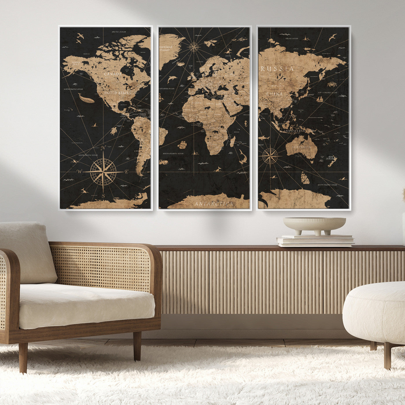 61023-MGV-FC-48X32-3P_White-World Map Canvas Print – Framed Wall Art for Home Decor