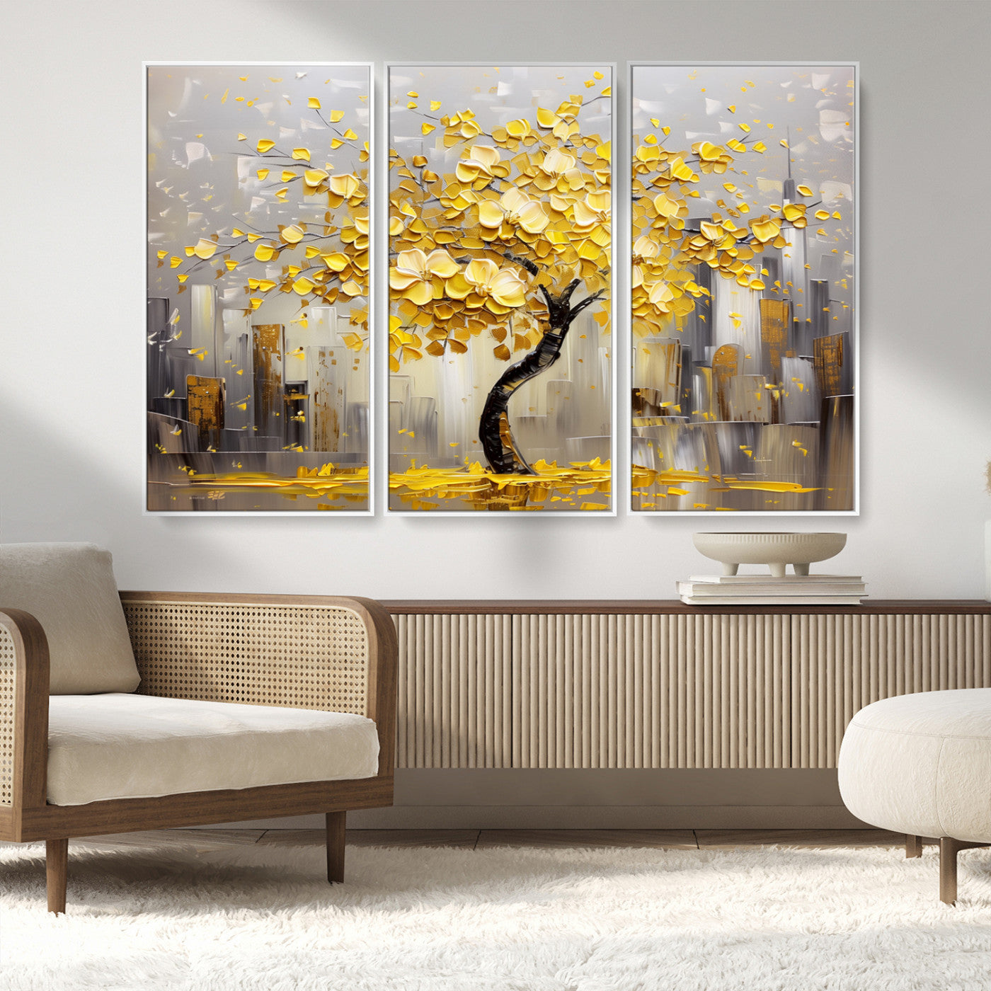 -Golden Tree Canvas Print | Abstract Wall Art for Modern Homes | Ready to Hang Framed Artwork