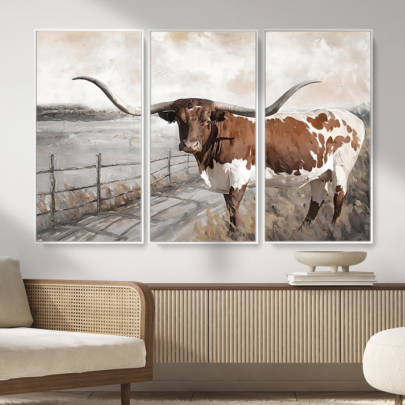 57340-MGV-CV-36X24 - Vintage Texas Cow Wall Art Canvas Print, Rustic Longhorn Wall Art | Canvas Print for Farmhouse Decor