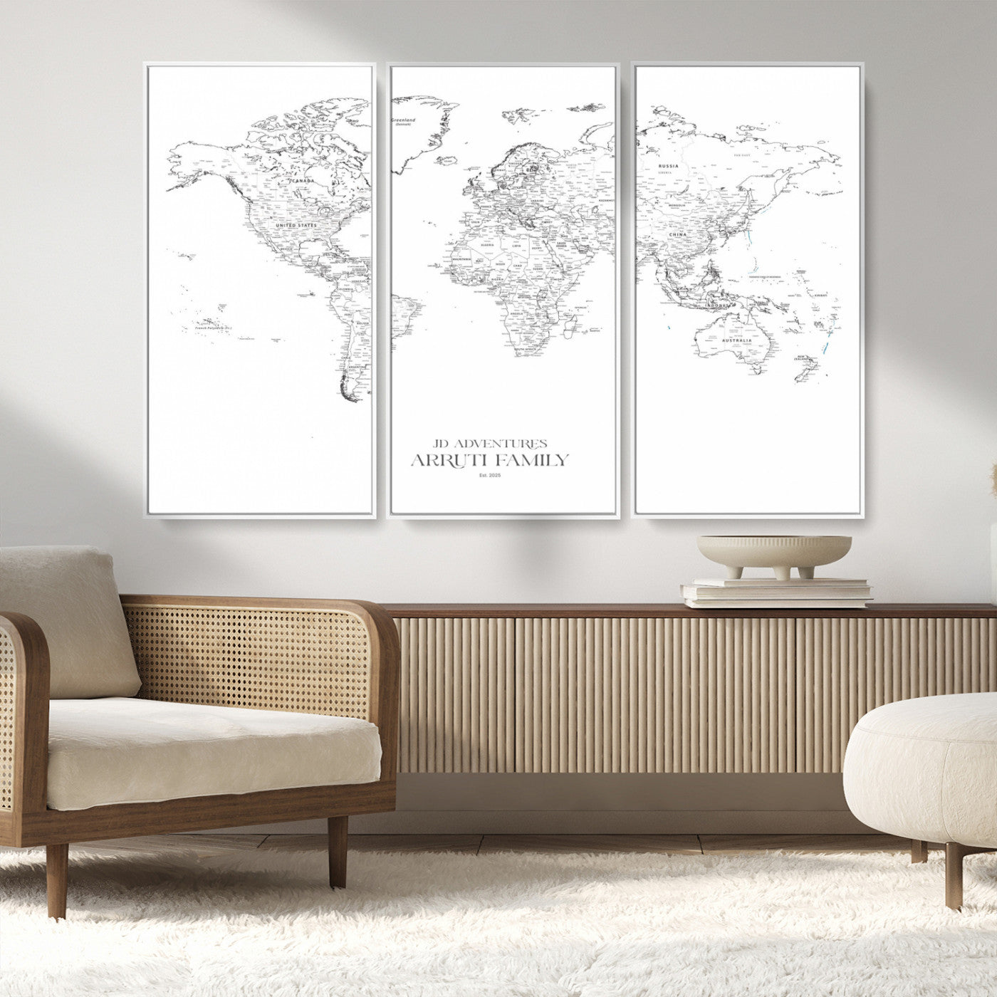 MGV-FC-48X32-3P - Custom World Map Wall Art – Personalized Framed Canvas Print with Push Pins for Travel Tracking,