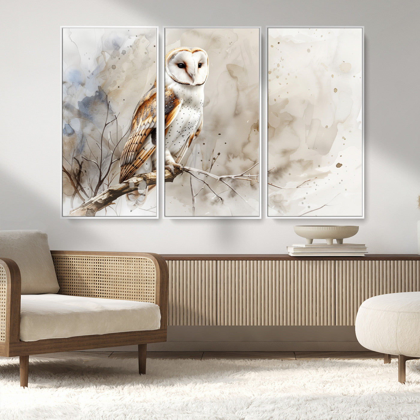 MGV-FC-48X32-3P - Barn Owl Wall Art | Watercolor Canvas Print | Perfect for Farmhouse Wall Decor | Ready to Hang
