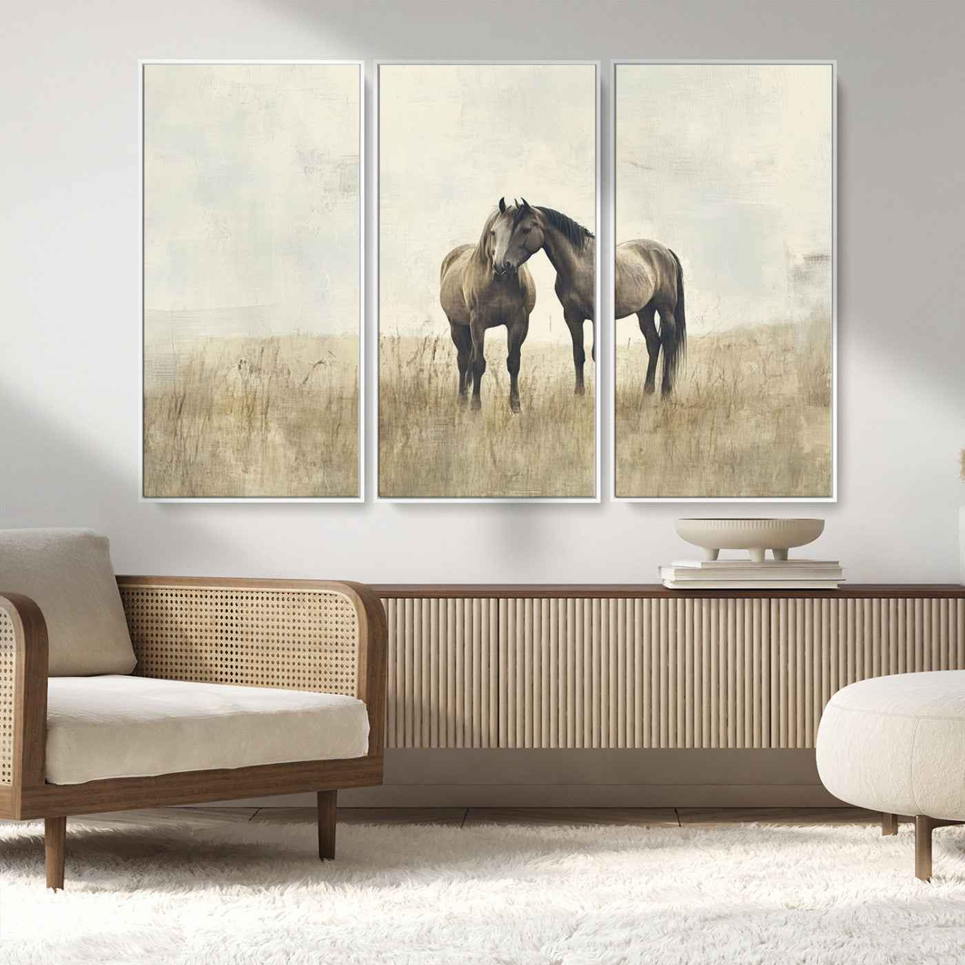 MGV-FC-48X32-3P - Chines Style Grunge Horses Wall Art Canvas Print