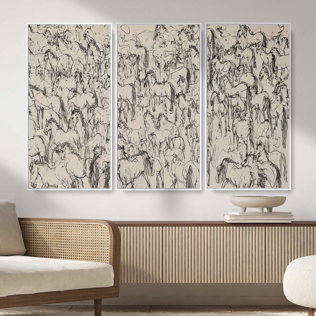 25718-MGV-CV-36X24 - Abstract Horse Sketch Wall Art | Ready to Hang and Framed | Farmhouse Wall Decor for Barn Wall